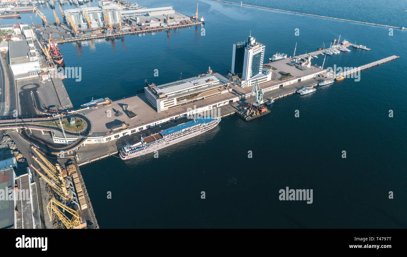 Aerial view panorama of Odessa with port and sea, Ukraine Stock Photo