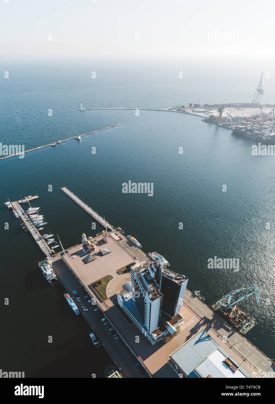 Aerial view panorama of Odessa with port and sea, Ukraine Stock Photo