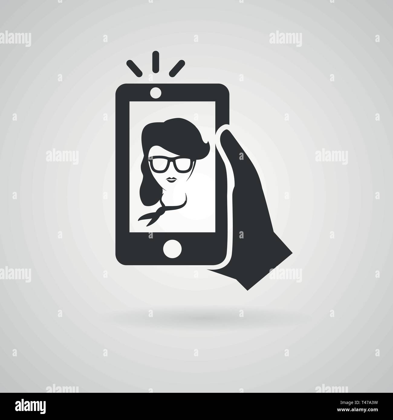 Selfie icon. Trendy woman taking a self portrait on smart phone. Vector illustration. Stock Vector