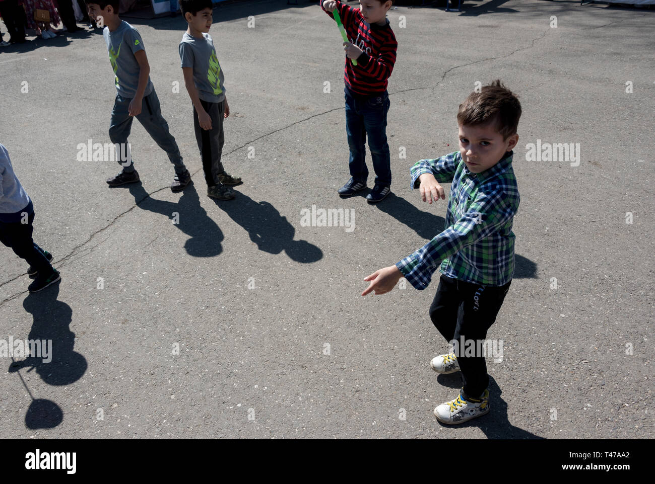 Turkic peoples dancing on the Nowruz celebration in Astrakhan, Russia. Stock Photo