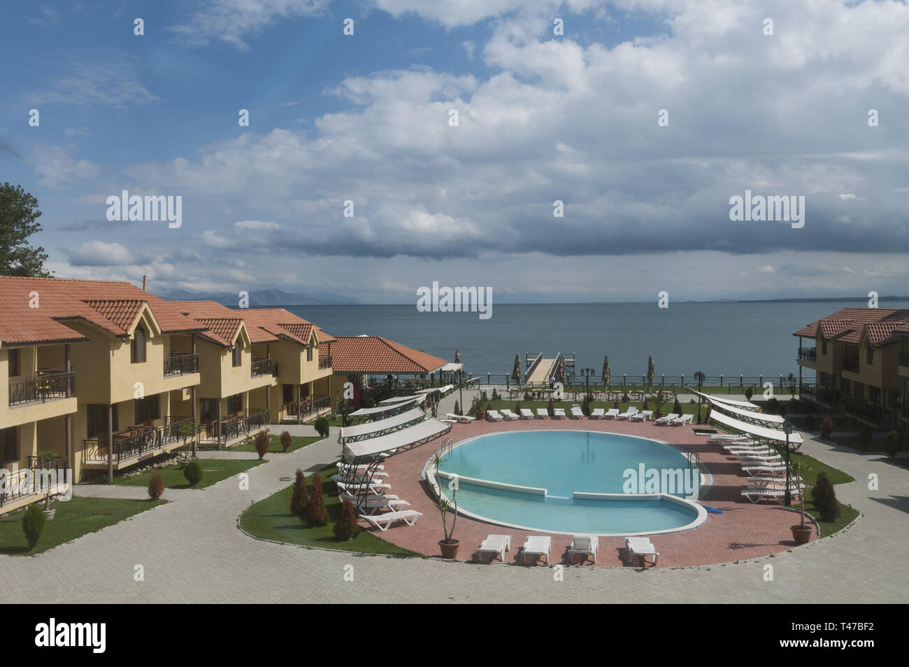 Armenia, Sevan, Lake Sevan, landscape view from hotel terrace. Only
