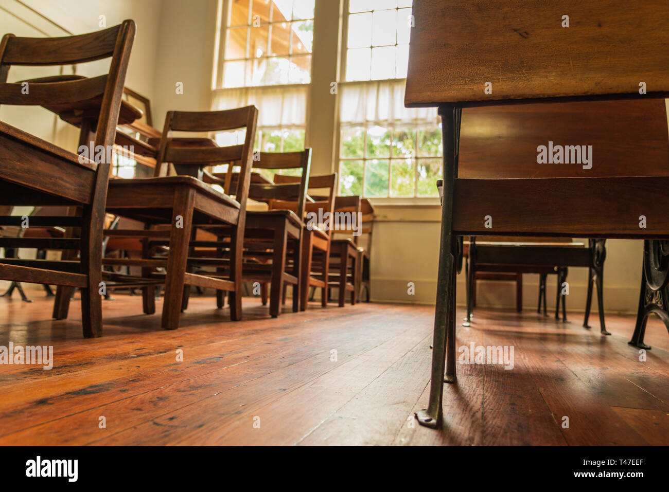 Historic One Room School House Low Angle Stock Photo