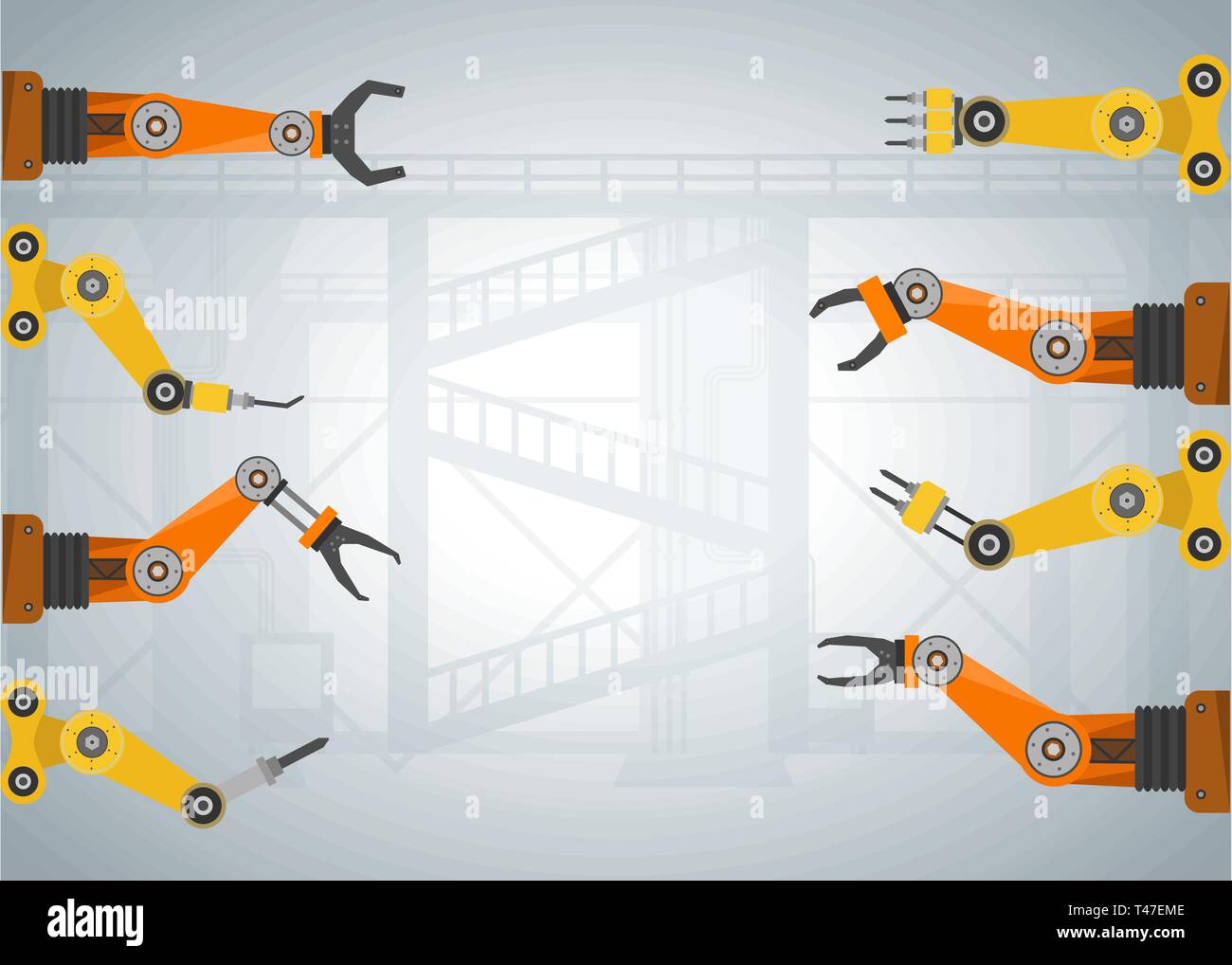 Set of robotic arms in a row vector illustration Stock Vector