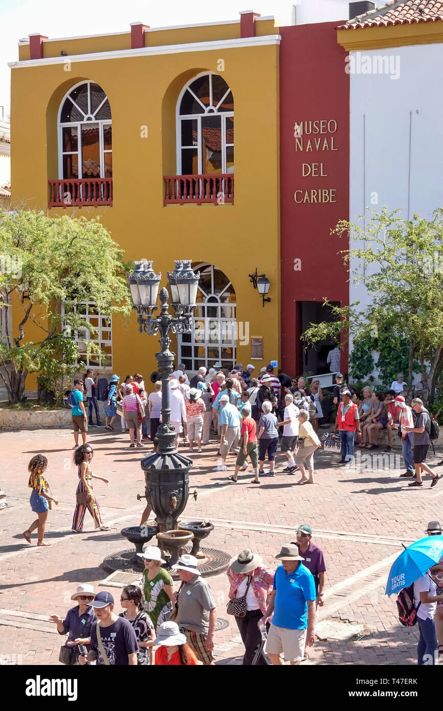 Cartagena Colombia,Museo Naval Del Caribe,naval history museum,plaza,man men male,woman female women,senior seniors citizen citizens,guided tours,publ Stock Photo