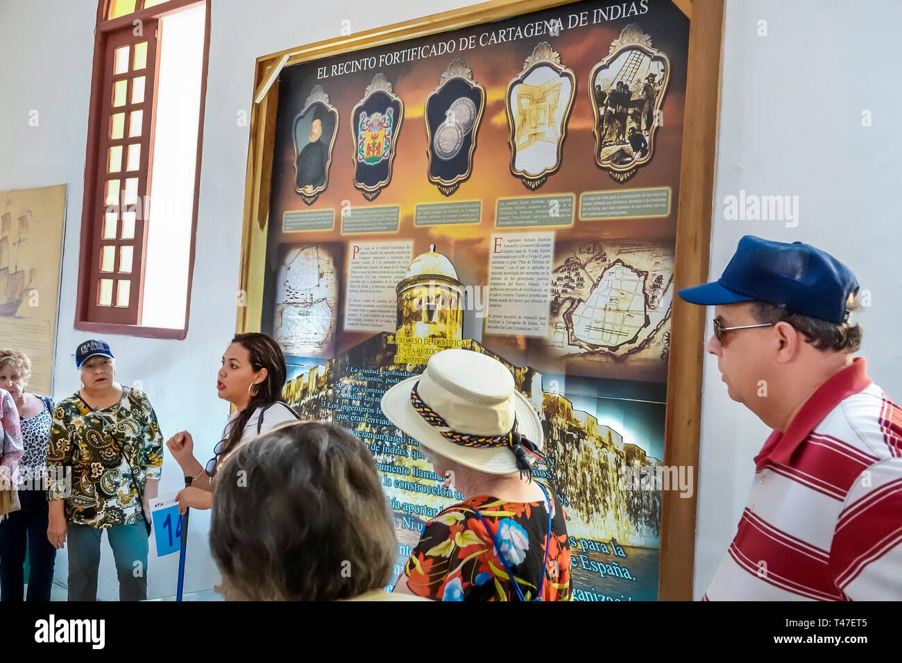 Cartagena Colombia,Museo Naval del Caribe,Caribbean naval museum,Hispanic resident,residents,man men male,woman female women,guided tour,interpretive Stock Photo