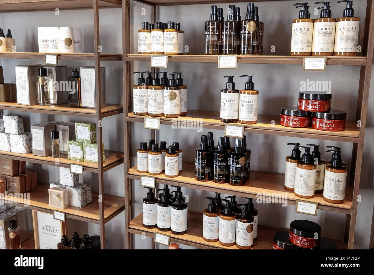 Cartagena Colombia,Loto Del Sur,boutique,premium botanical beauty products brand,lotions,perfumes,display sale,inside interior,COL190122097 Stock Photo