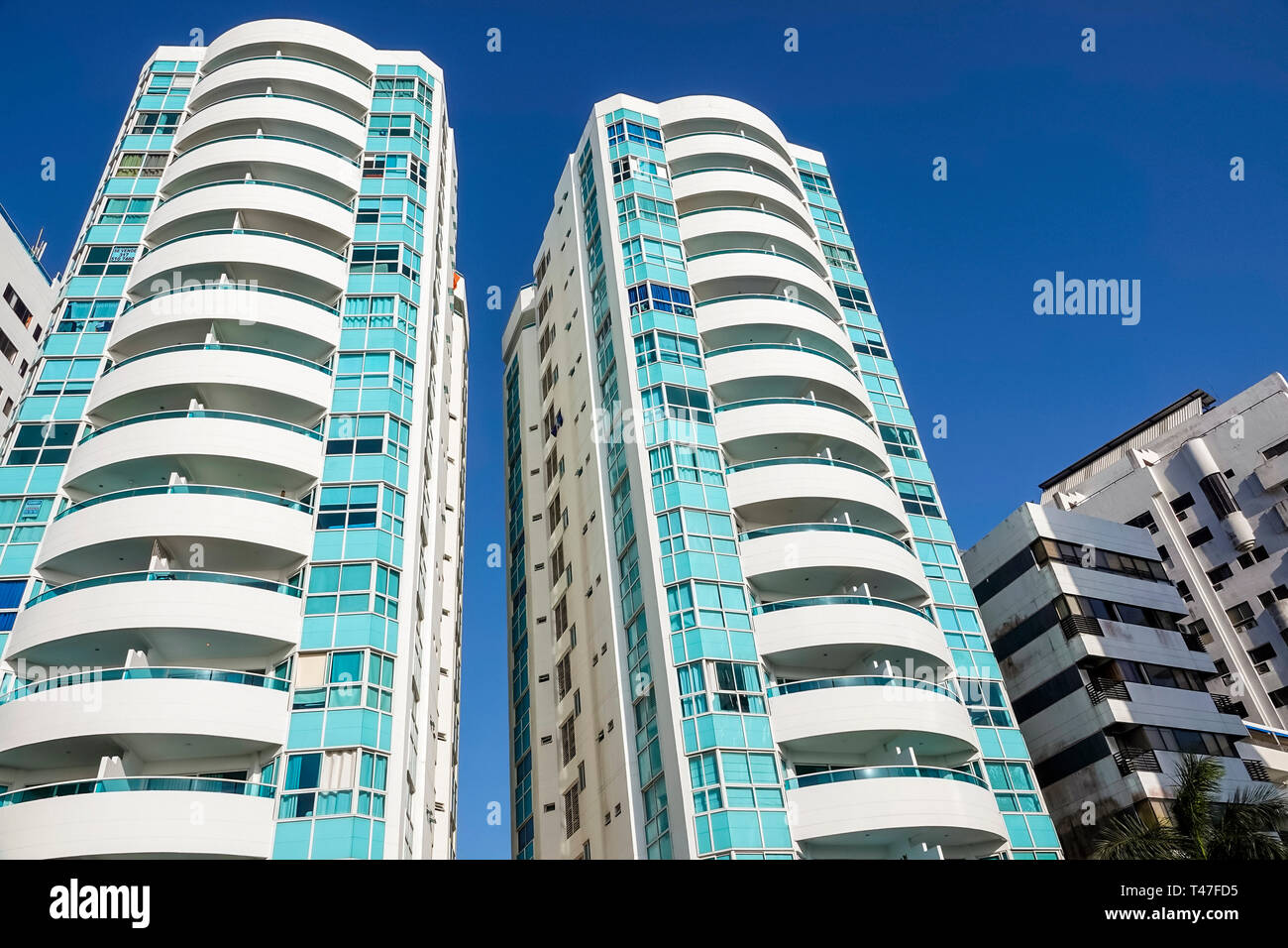 Cartagena Colombia,El Lagito,modern apartment buildings,high rises,balconies,twin buildings,COL190122152 Stock Photo