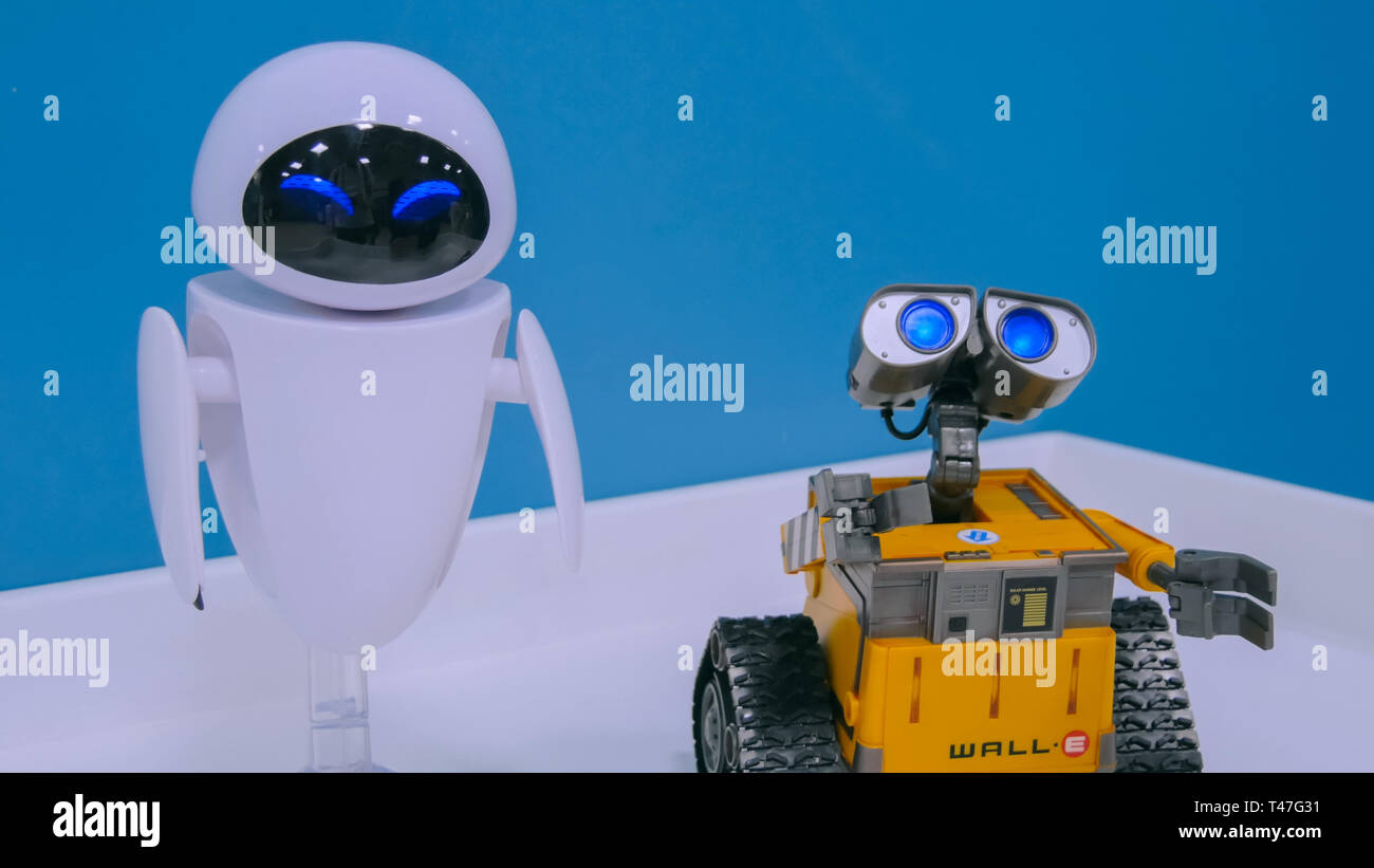 Wall E And Eva Robots At Exhibition Of Technology Stock Photo Alamy