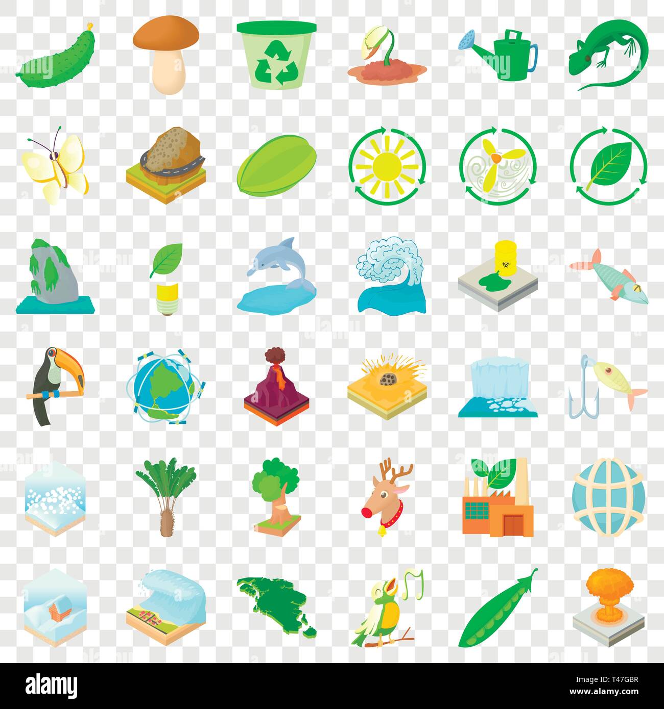 Save ecology icons set, cartoon style Stock Vector