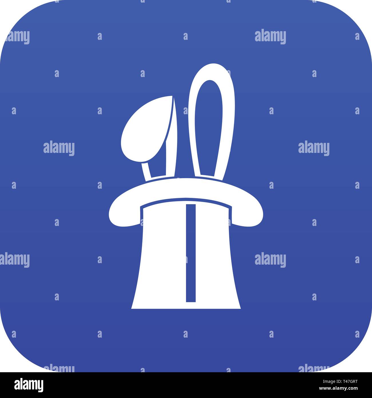 Rabbit appearing from a top magic hat icon digital blue Stock Vector