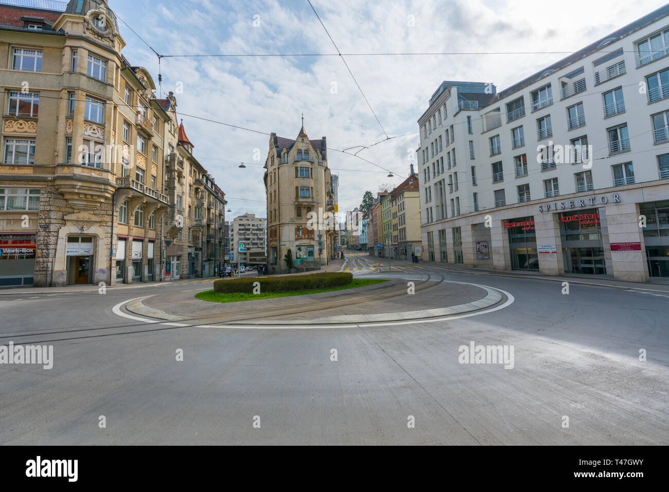 St. Gallen, SG / Switzerland - April 8, 2019: view of the historic old town in the Swiss city of Sankt Gallen Stock Photo