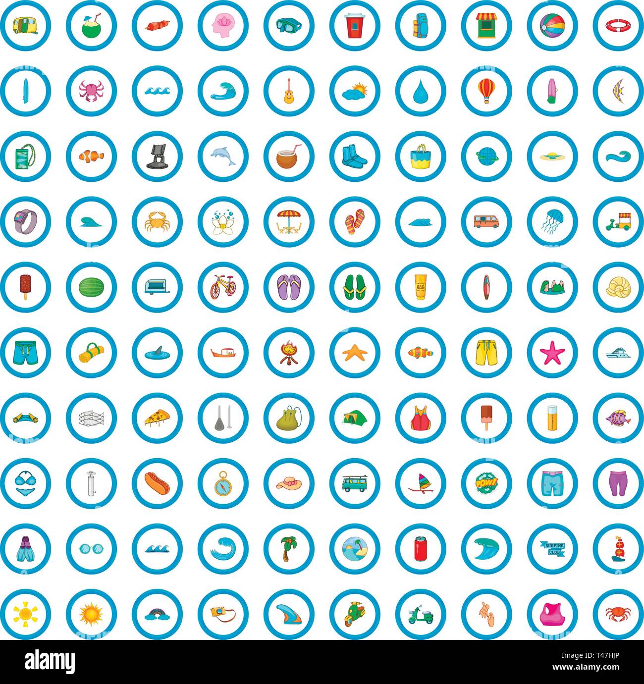 100 surfing icons set, cartoon style Stock Vector Image & Art - Alamy