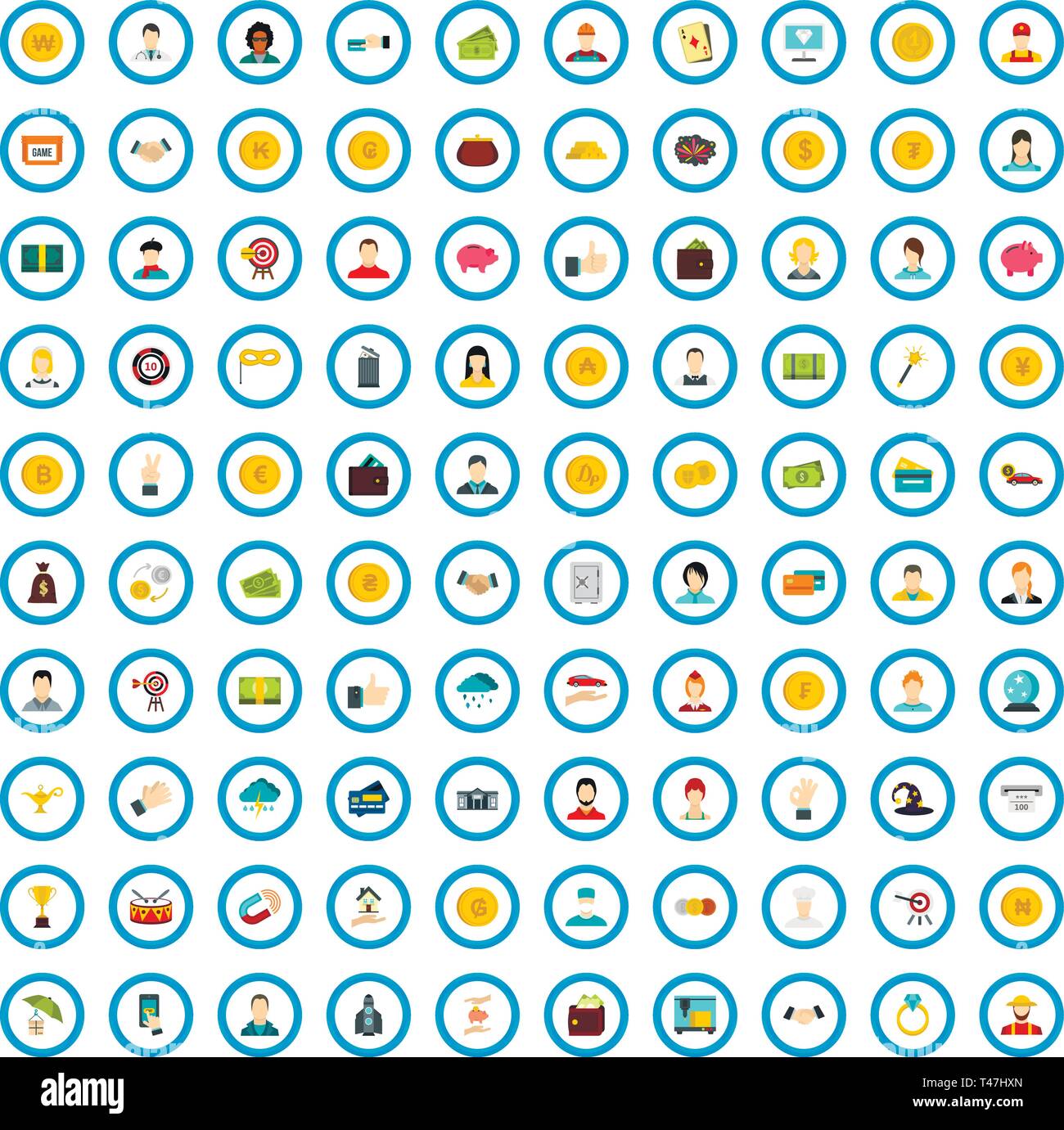 100 sweepstakes icons set, flat style Stock Vector