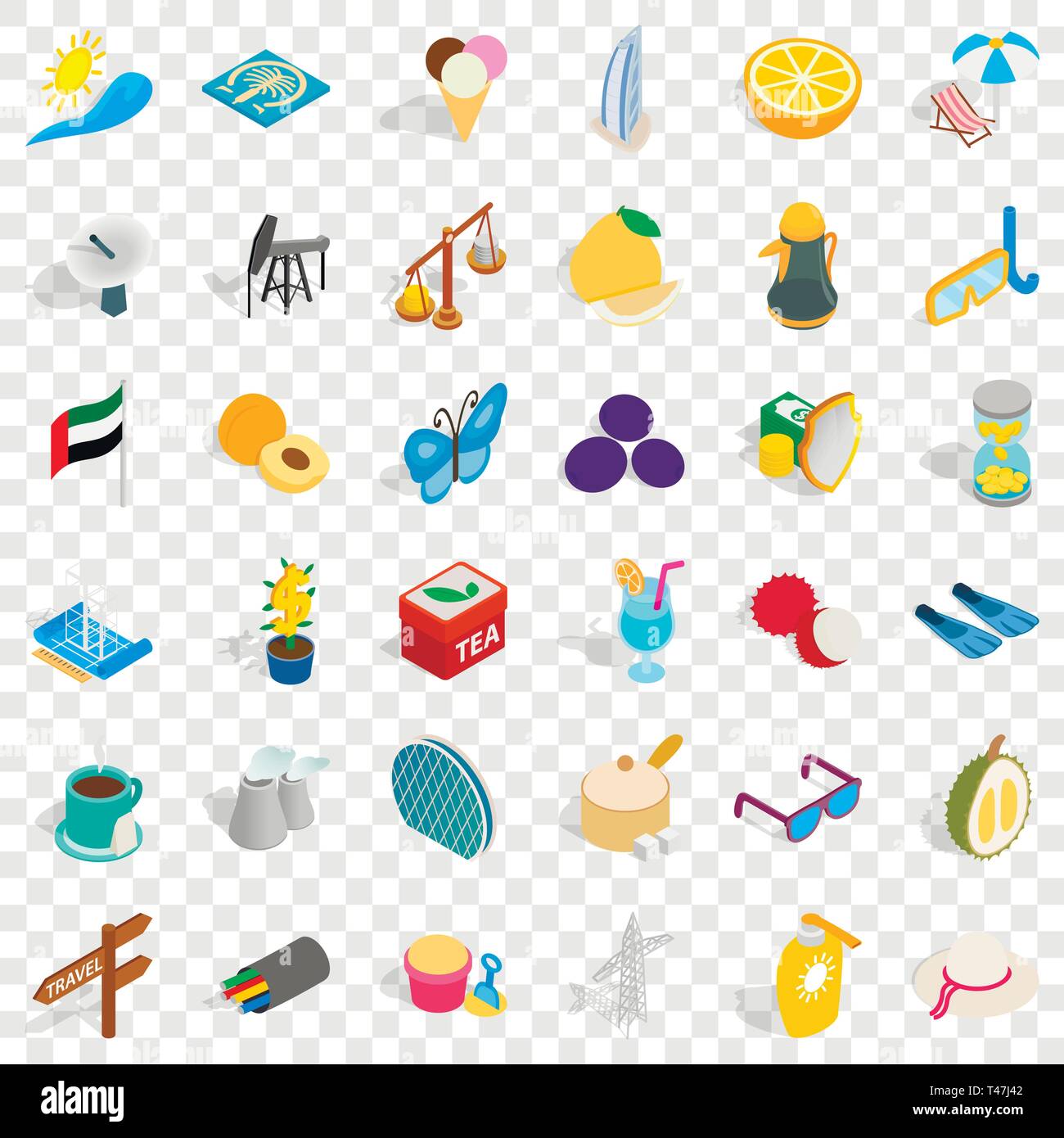 Uae icons set, isometric style Stock Vector