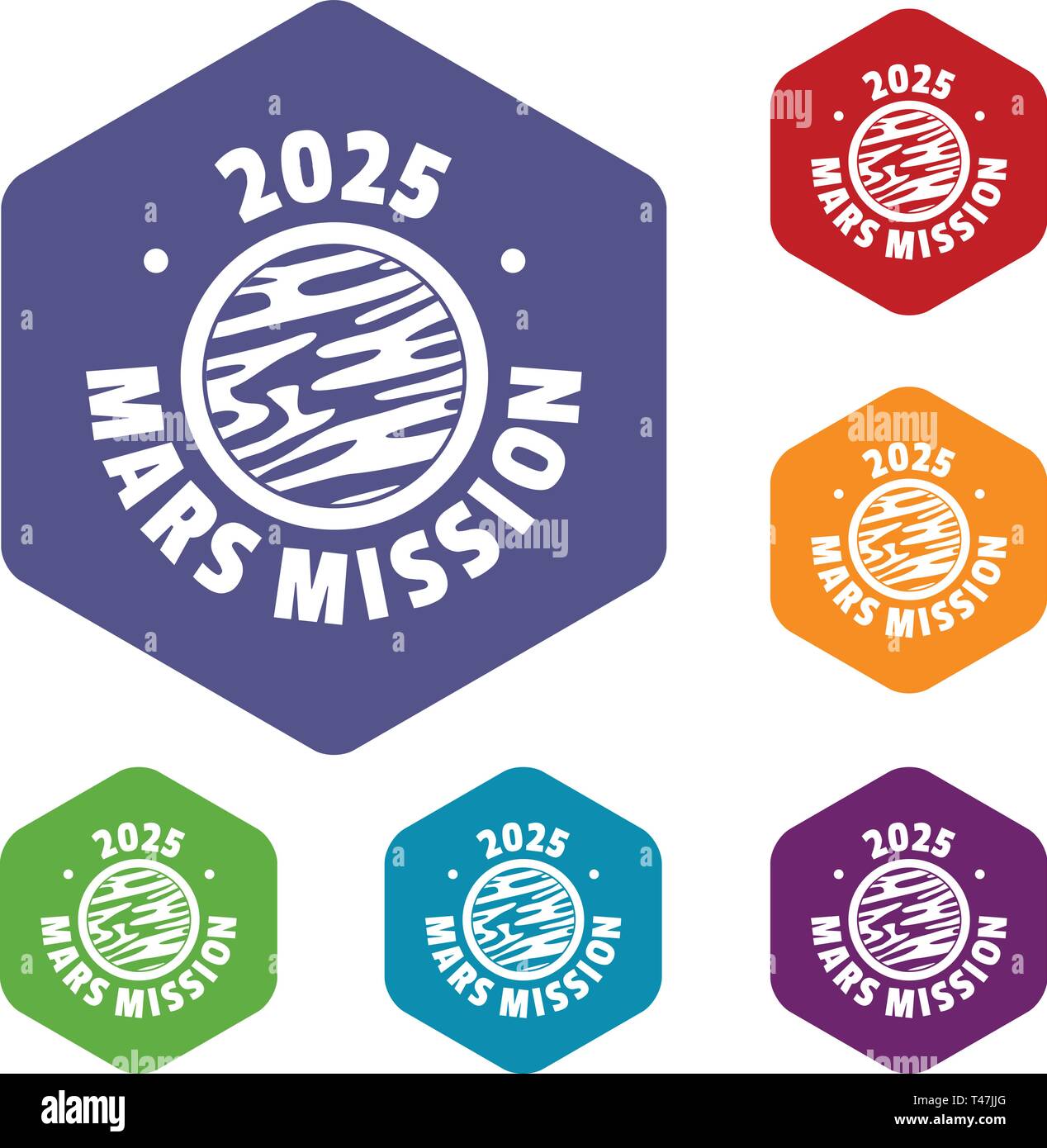 Mars mission icons vector hexahedron Stock Vector
