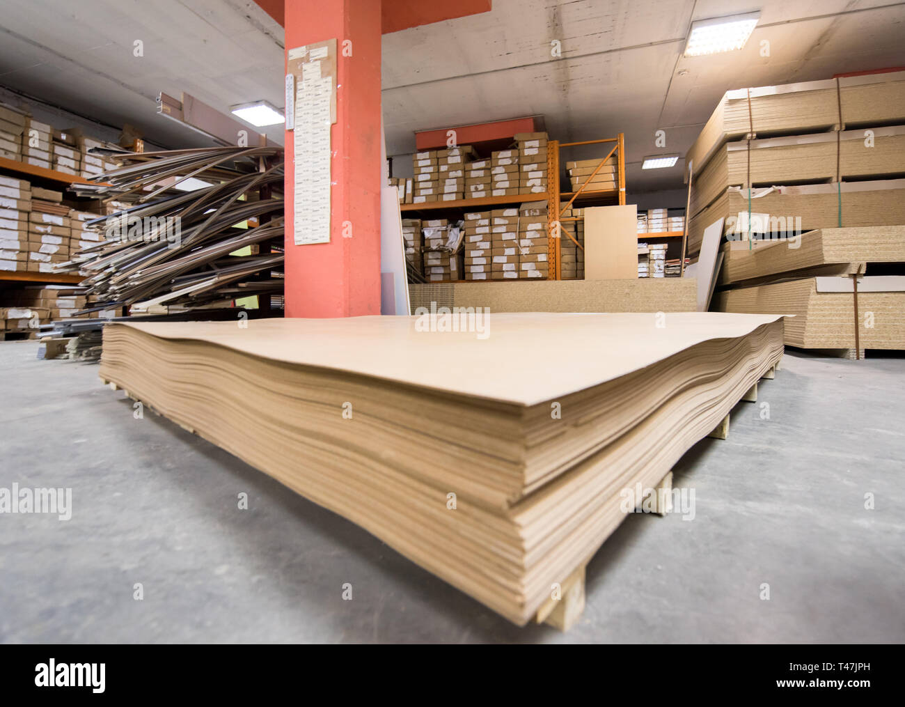 production Department of a big modern wooden furniture factory Stock