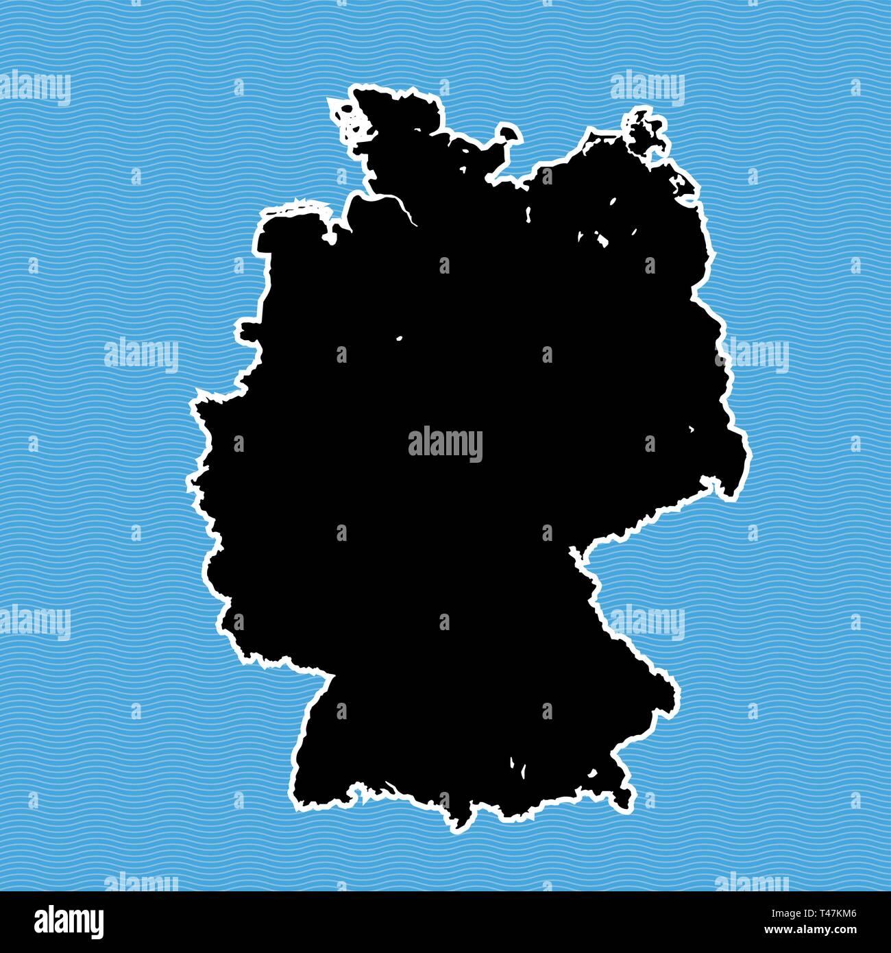 Germany map as island. Map separated on blue wave water background. Stock Vector