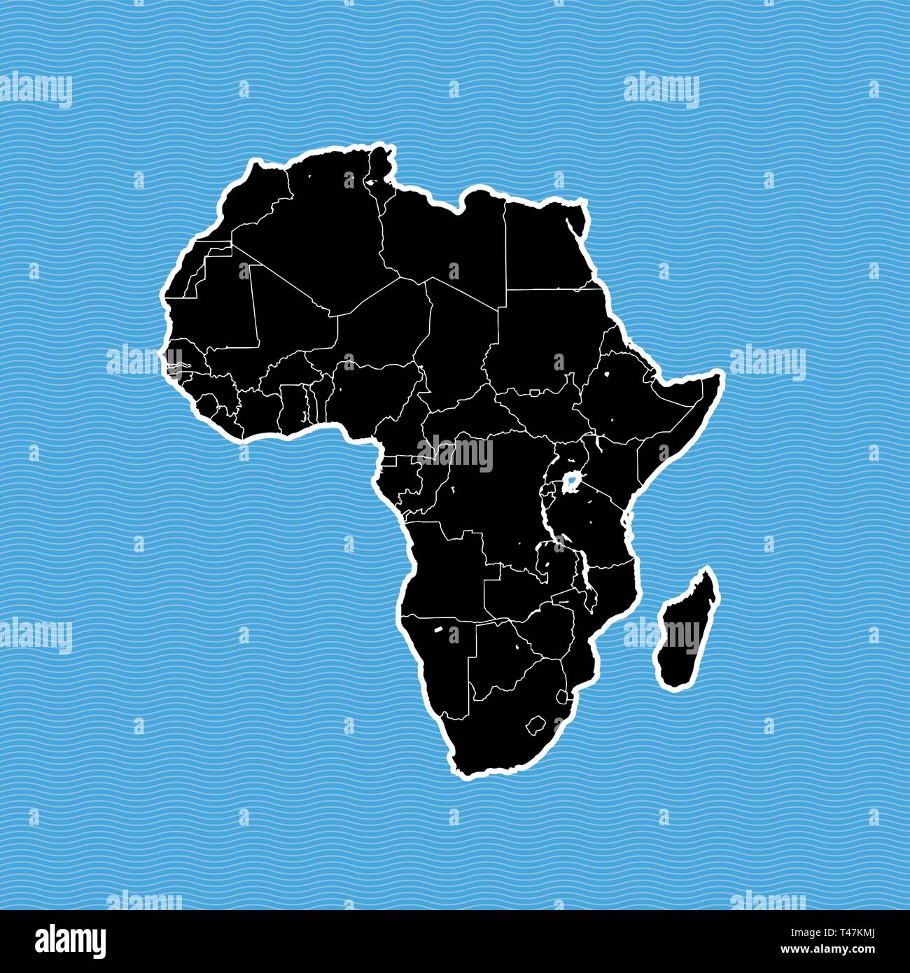 Africa map as island. Map separated on blue wave water background. Stock Vector