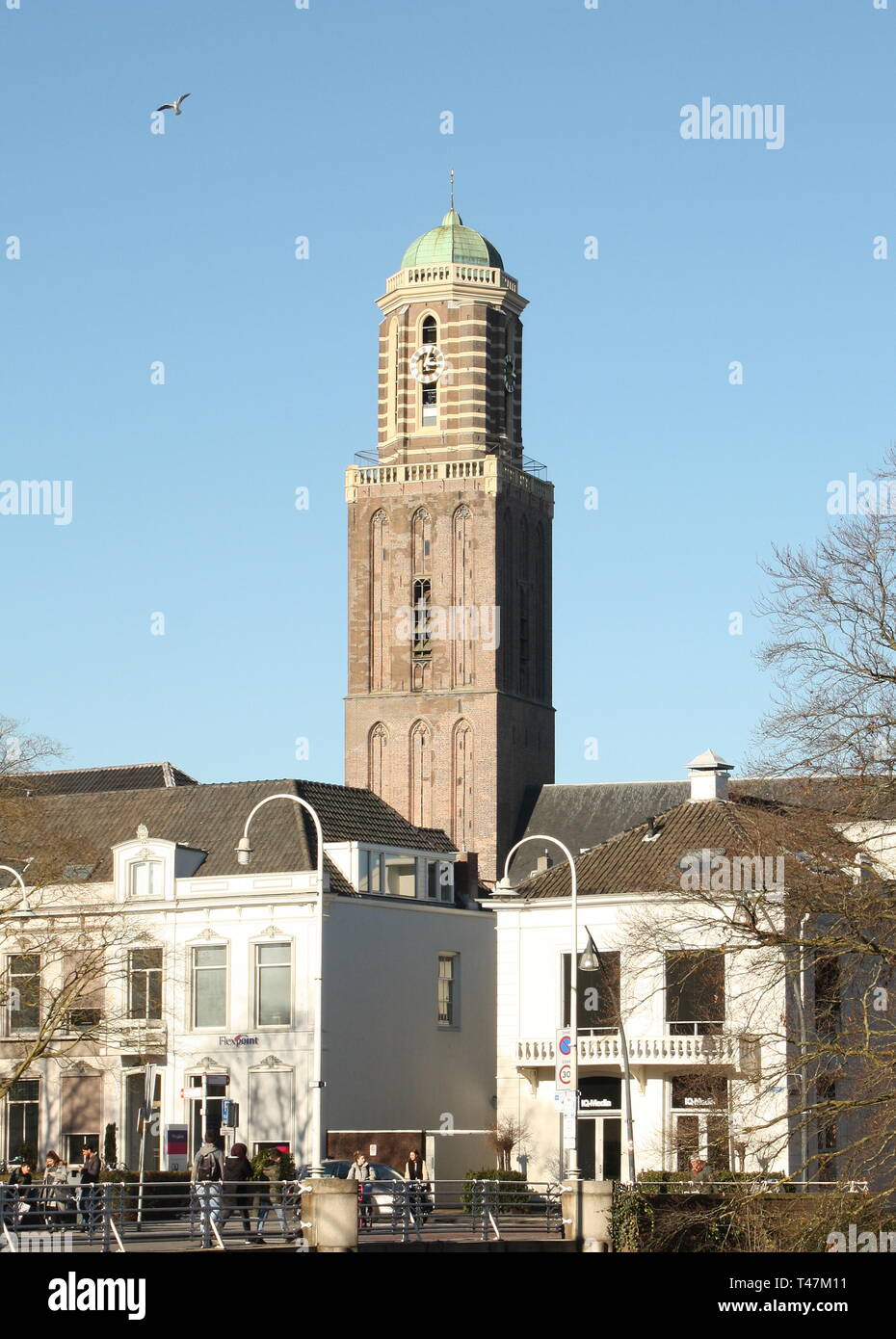 Tower of Our Lady Basilica from 1454 in the city of Zwolle. The Netherlands Stock Photo