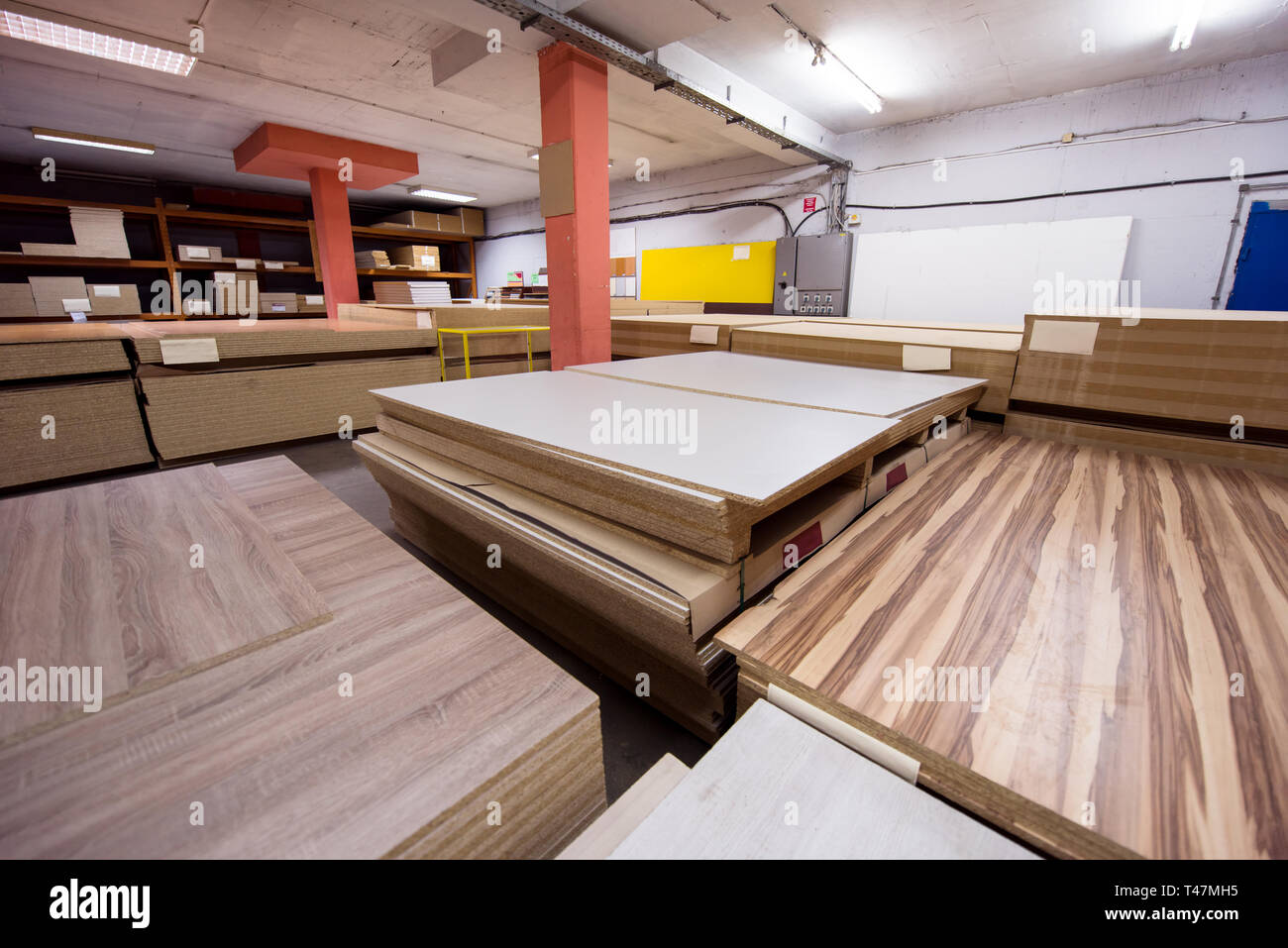 production Department of a big modern wooden furniture factory Stock