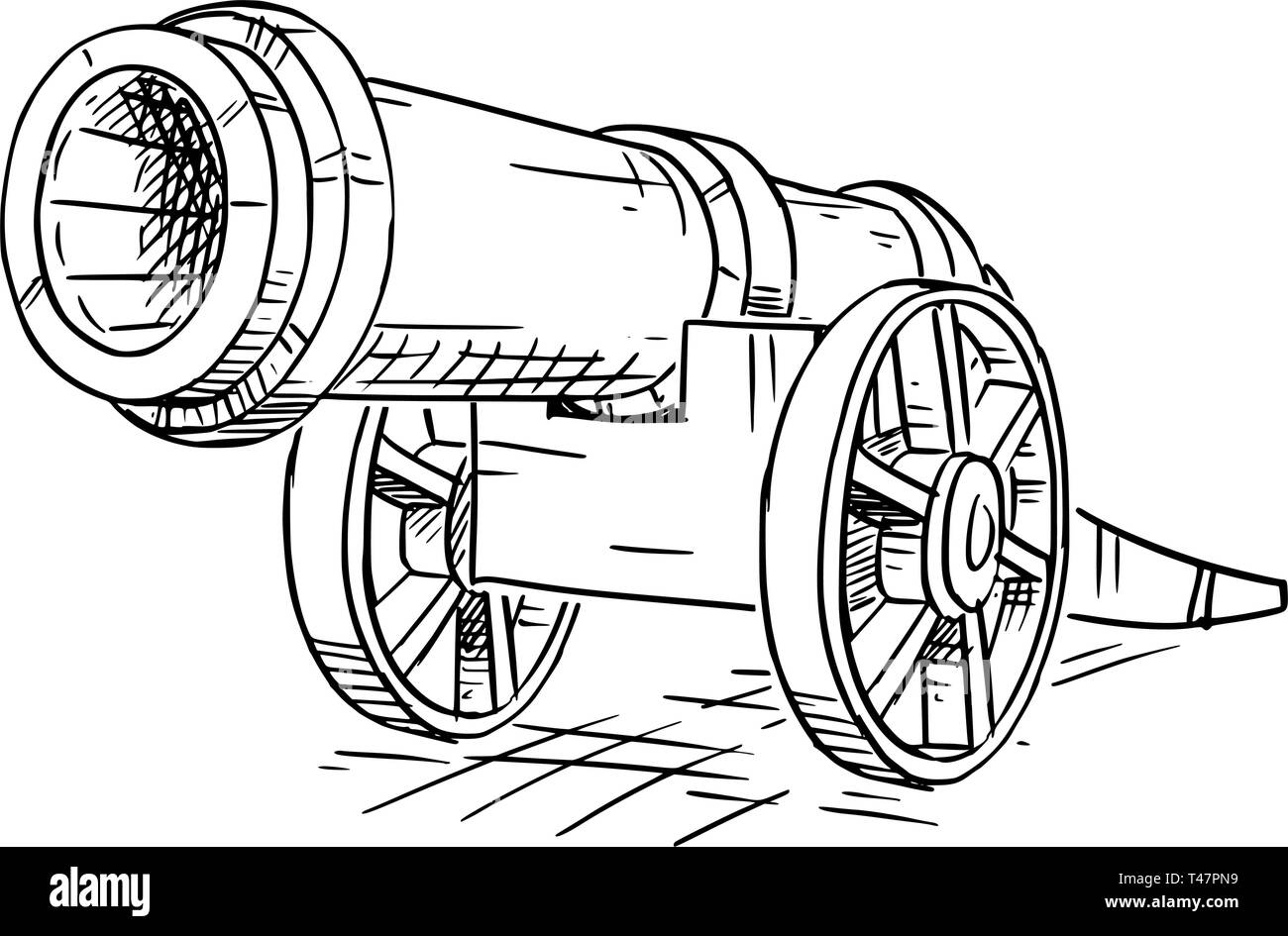 Cartoon drawing or illustration of old antique or vintage artillery cannon. Stock Vector