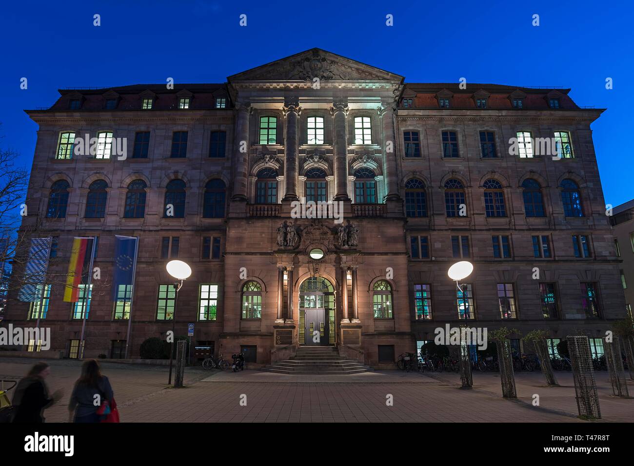 Educational center at dusk, Nuremberg, Middle Franconia, Bavaria, Germany Stock Photo