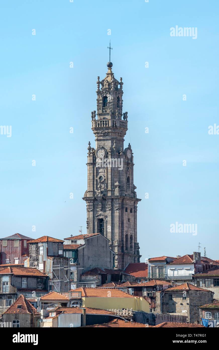 Church tower of the church Igreja dos Clerigos, Porto, Portugal Stock Photo