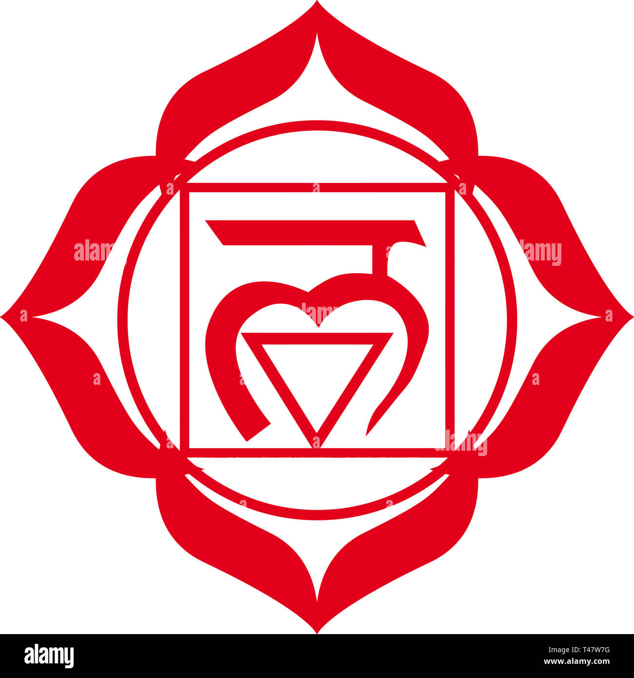 red muladhara chakra root mandala spiritual sacred illustration shape Stock Photo