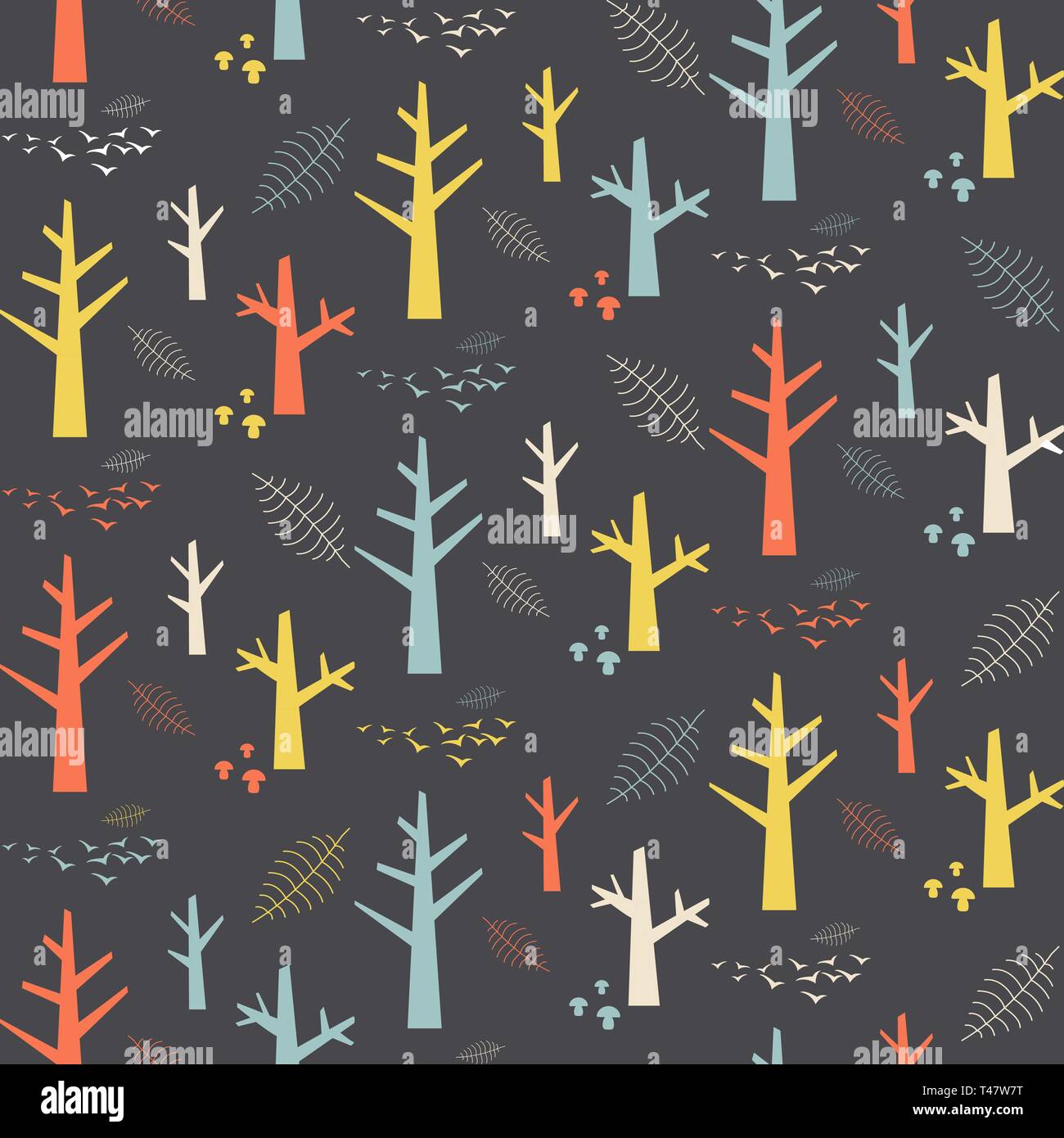 Vector seamless pattern with colorful nature elements on a grey background Stock Vector