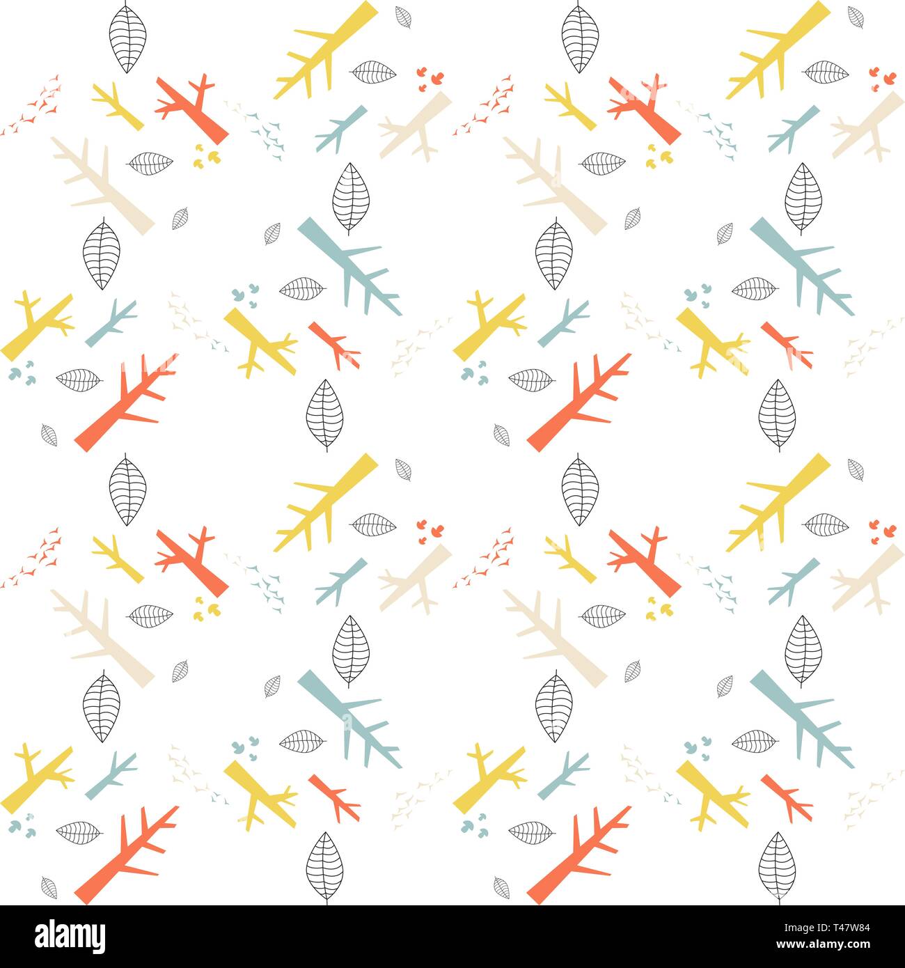 Vector seamless pattern with colorful nature elements on a white ...
