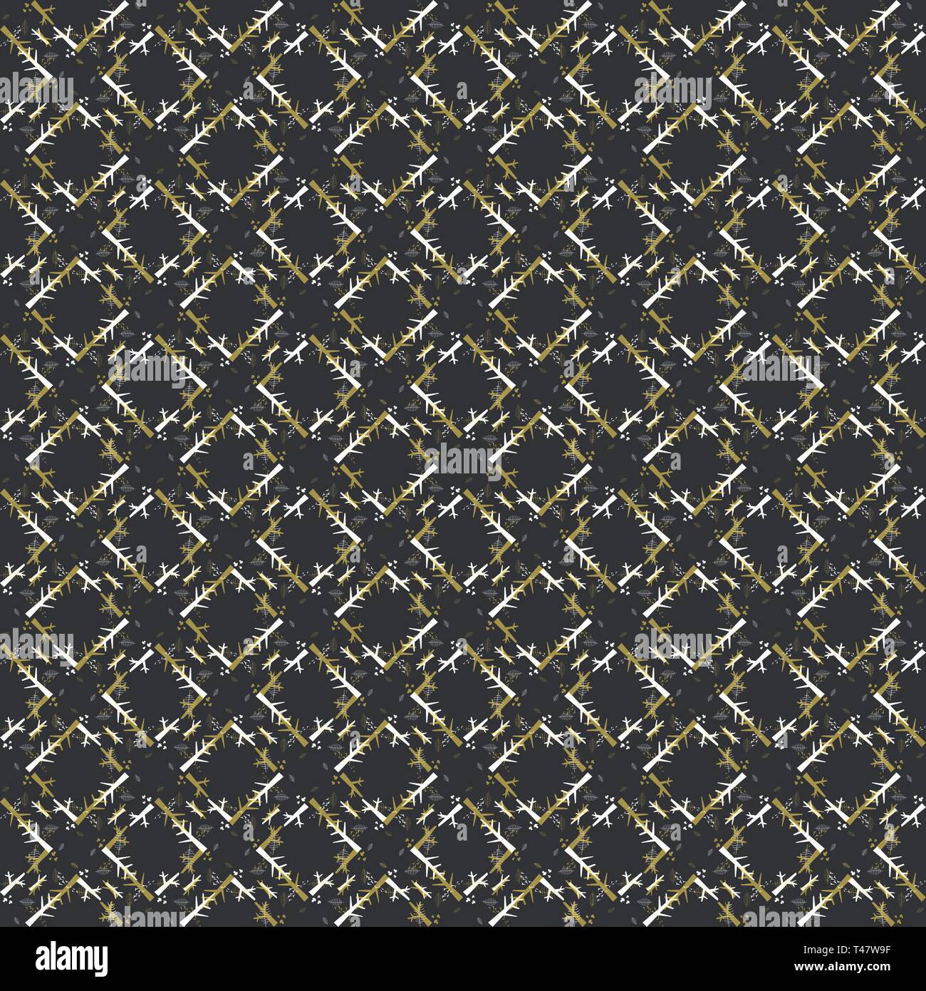 Vector seamless pattern with square ethnic ornament on a black background Stock Vector