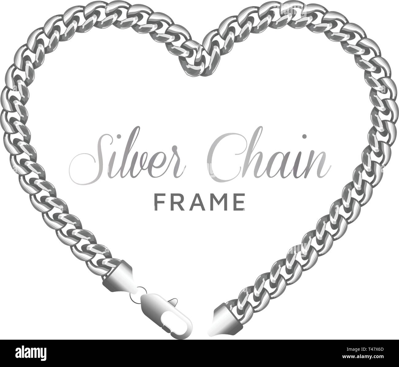 Silver chain heart love border frame. Stock Vector