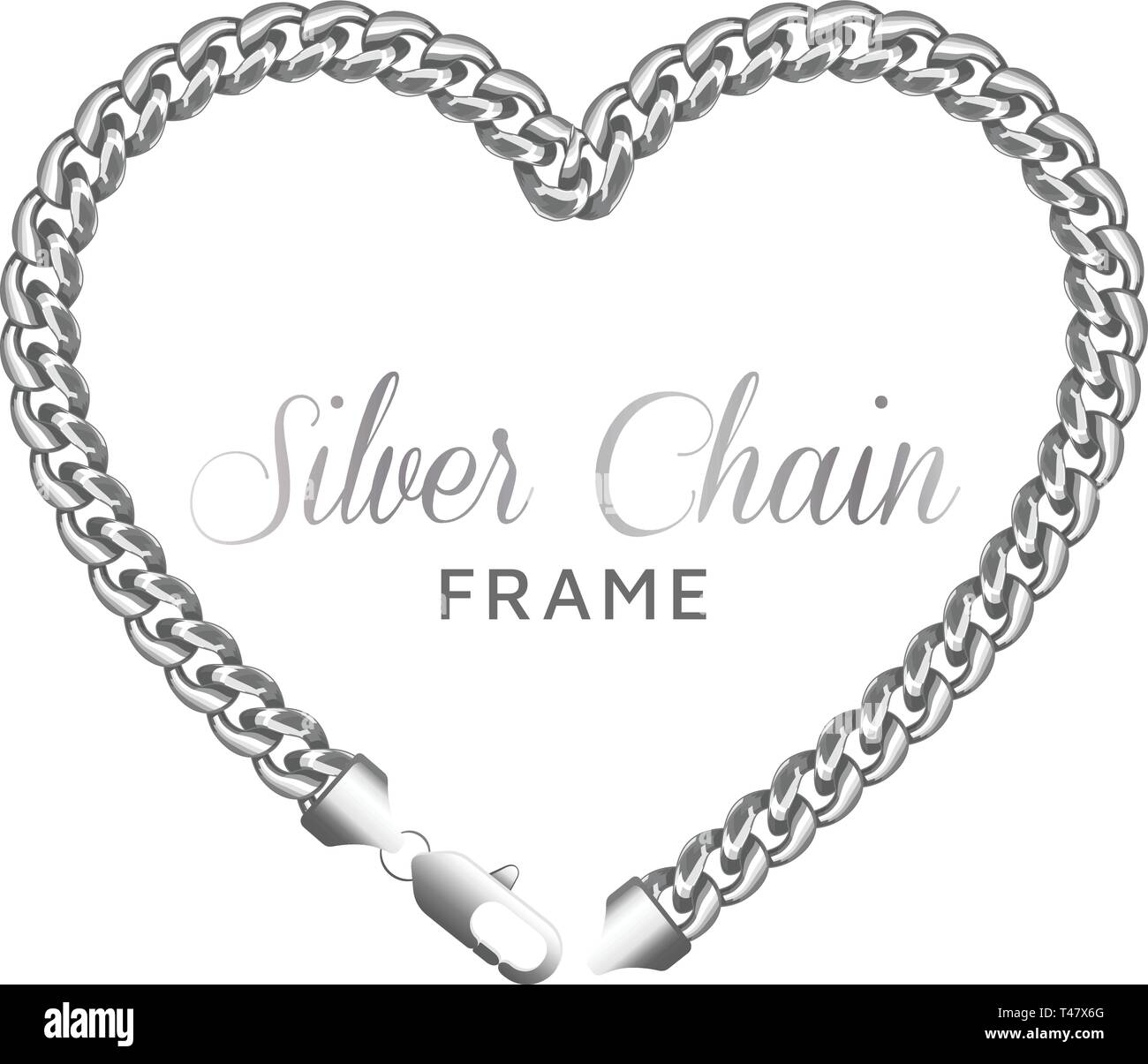 Silver chain heart love border frame. Stock Vector