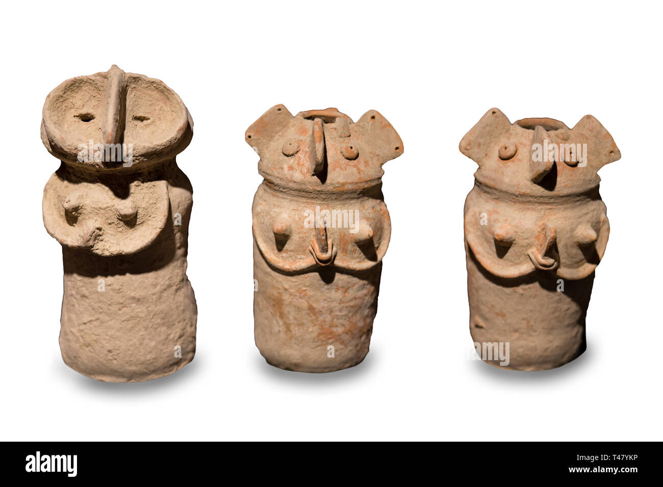 Anthropomorphic clay vessels. Indus Valley. Isolated over white background. Ifergan collection Stock Photo