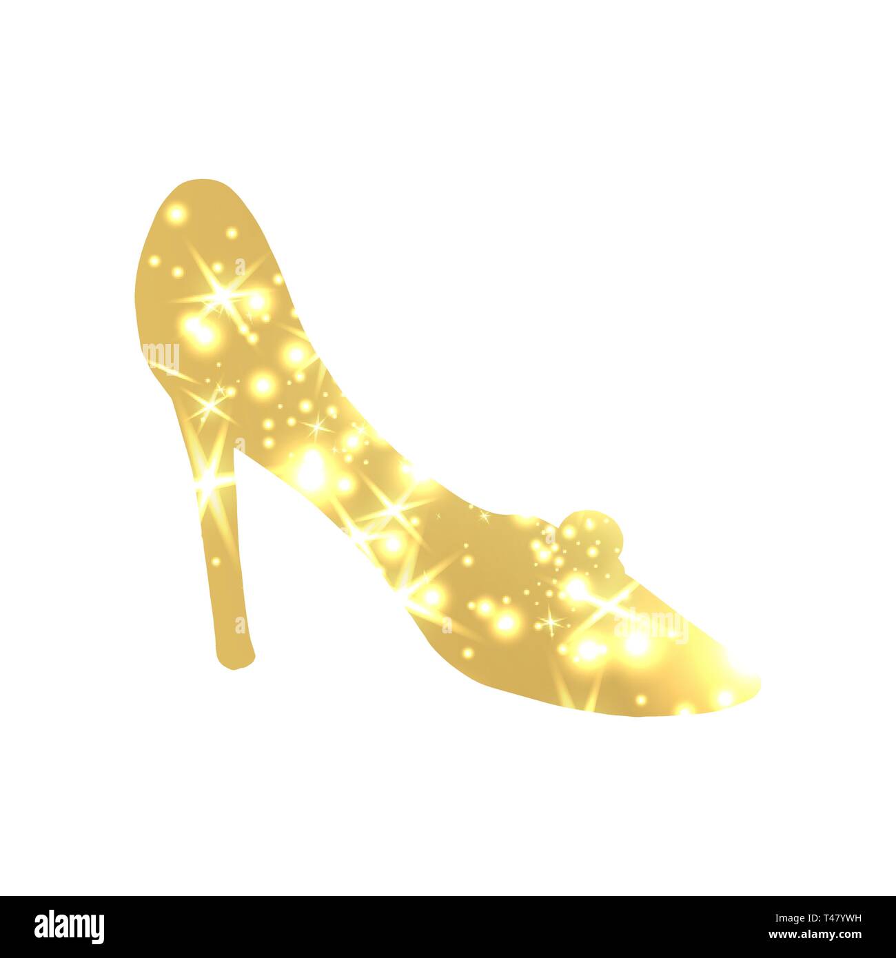 Golden Shoes Symbol With Silhouette And Gold Shining Lights