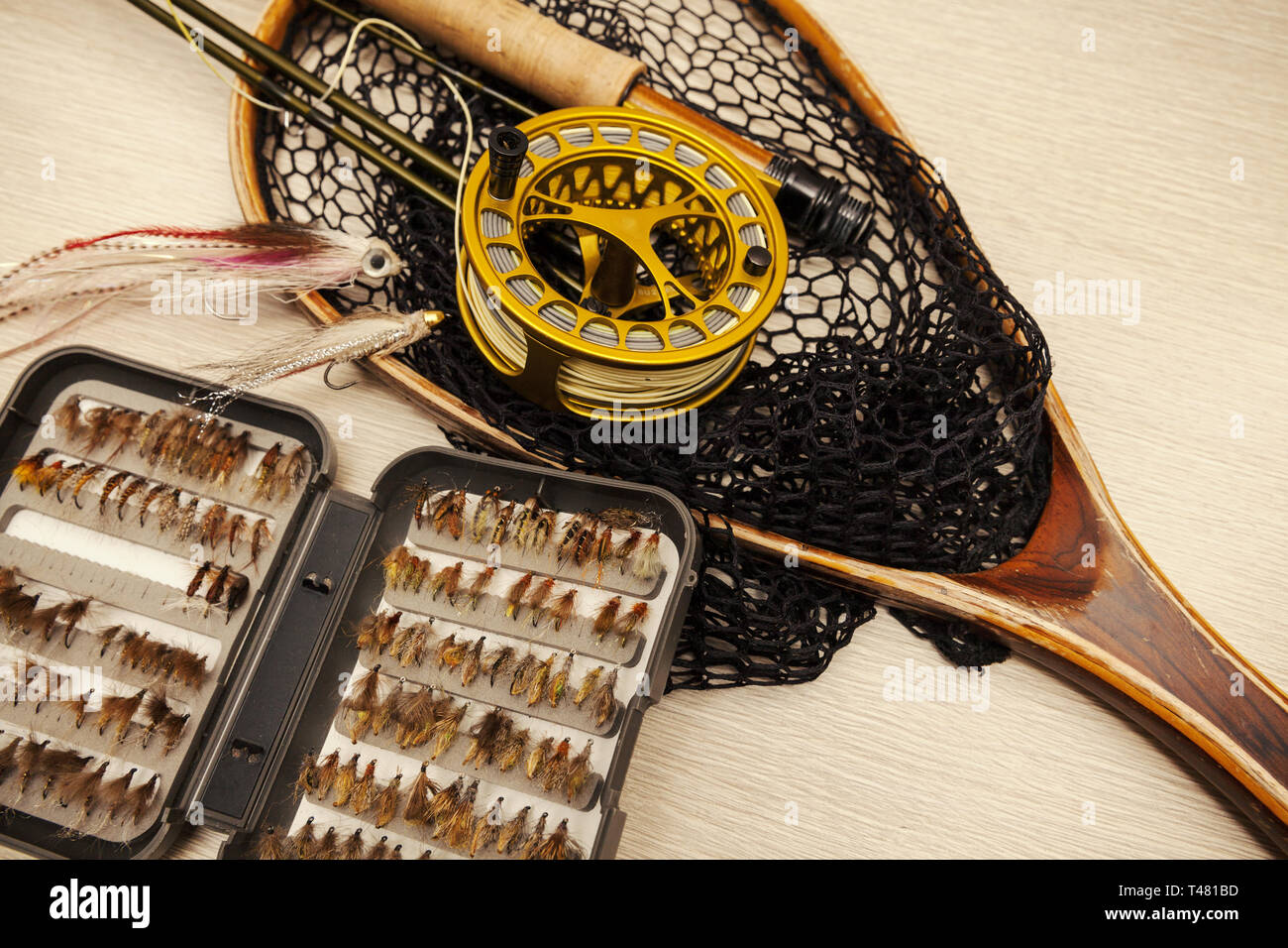 Fly fishing equipment, close up Stock Photo - Alamy