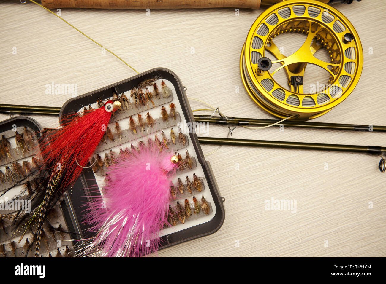Fly fishing equipment, close up Stock Photo Alamy