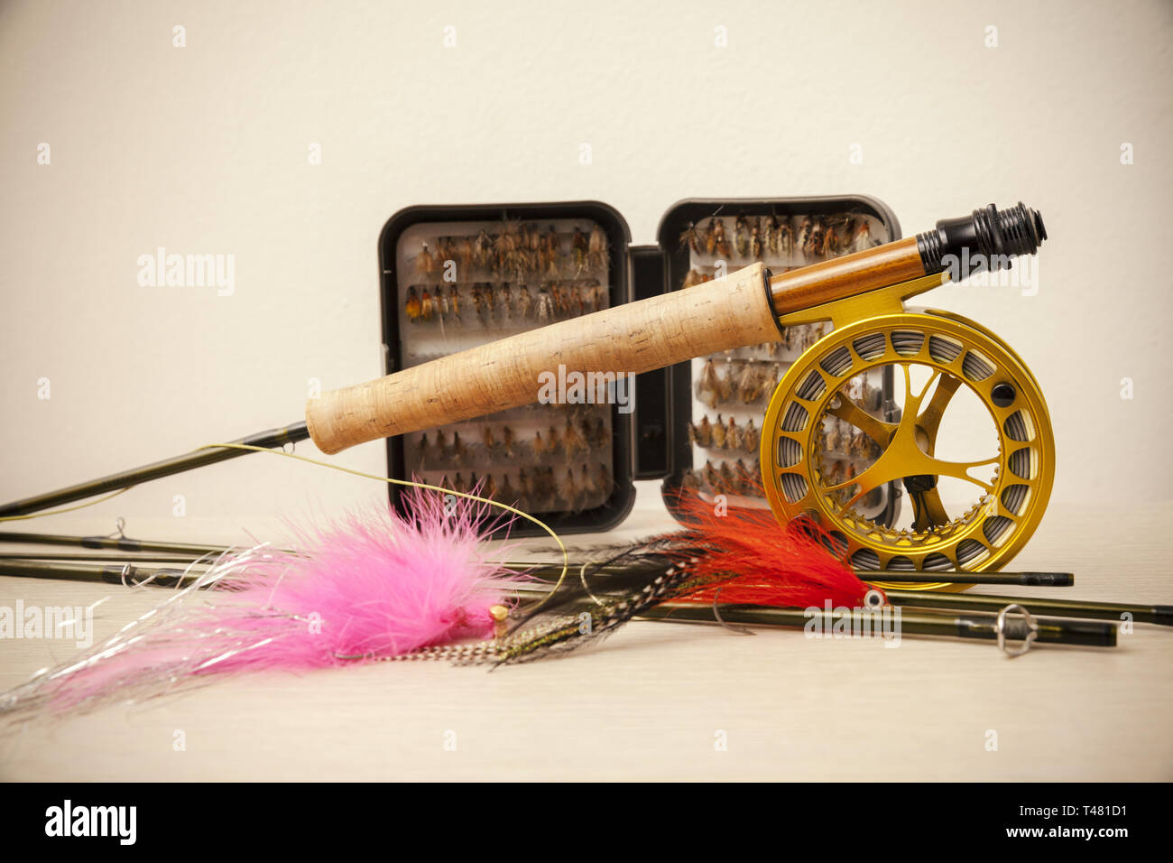 Fly fishing equipment, close up Stock Photo - Alamy