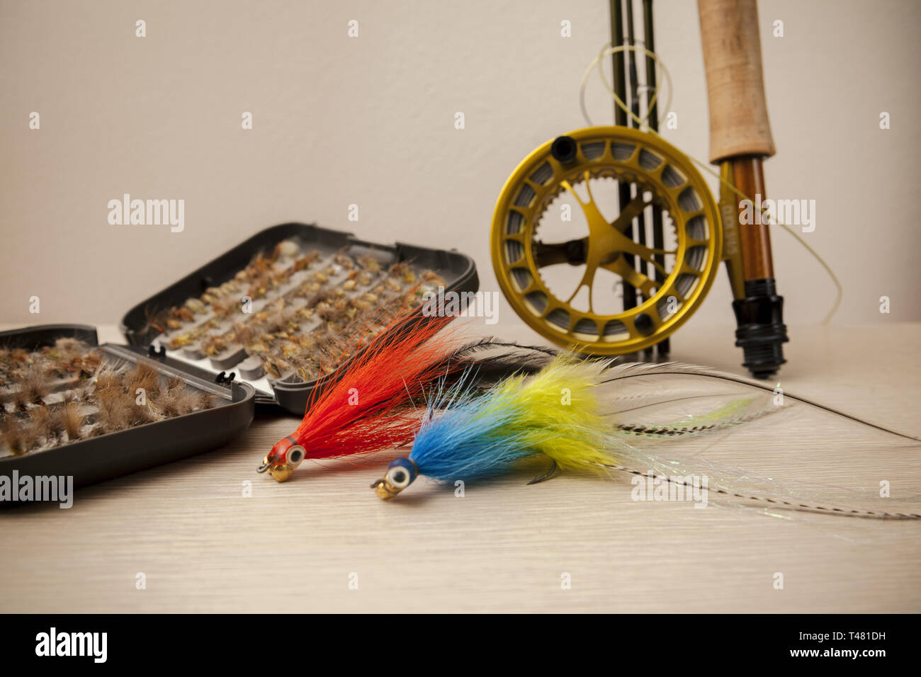Fly fishing equipment, close up Stock Photo Alamy