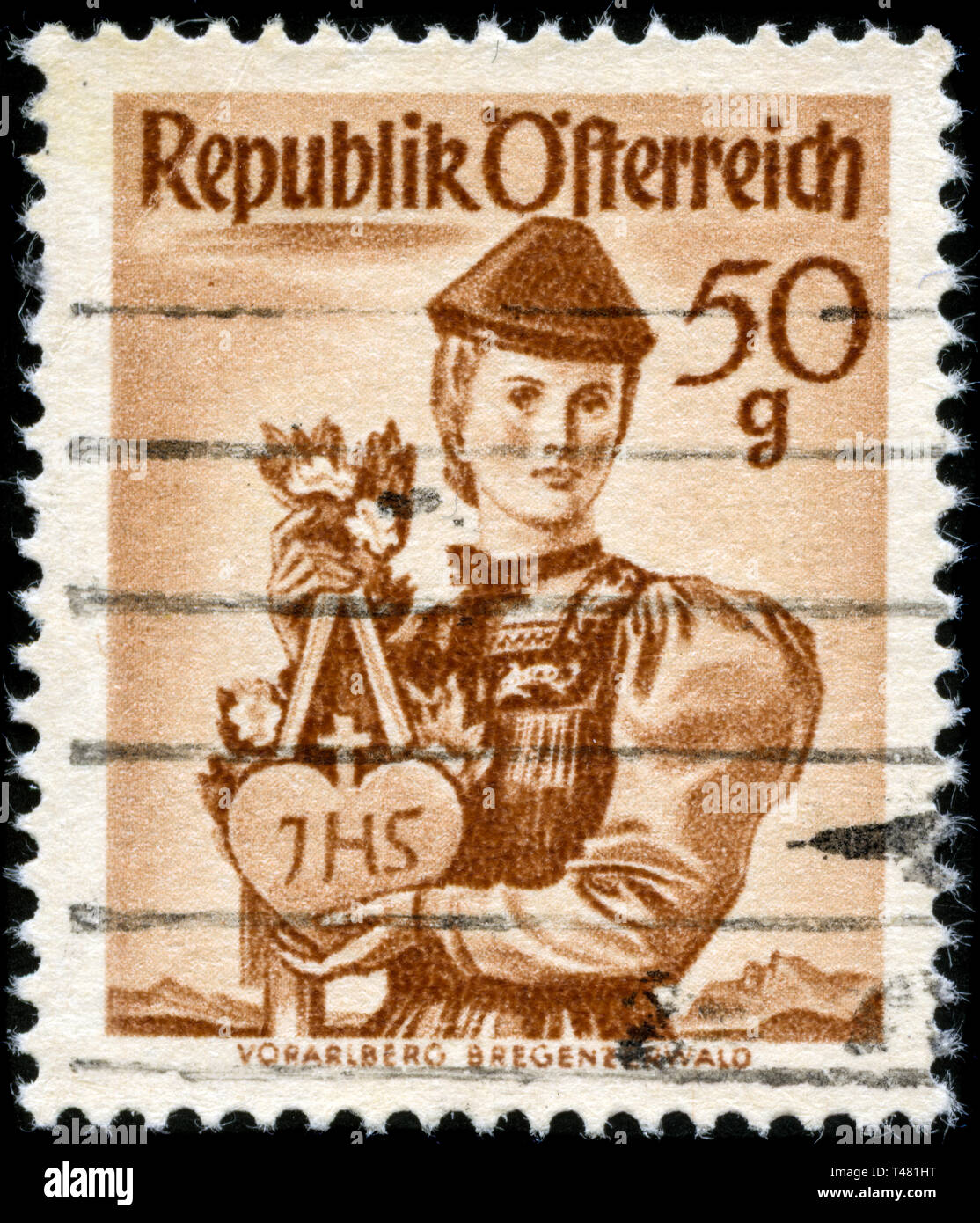 Postage stamp from Austria in the Provincial Costumes 1948/58 series issued in 1949 Stock Photo