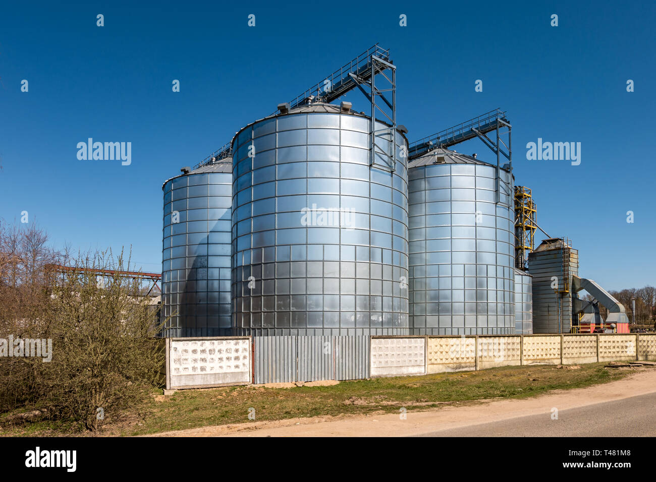 agro-processing plant for processing and silos for drying cleaning and storage of agricultural products, flour, cereals and grain Stock Photo