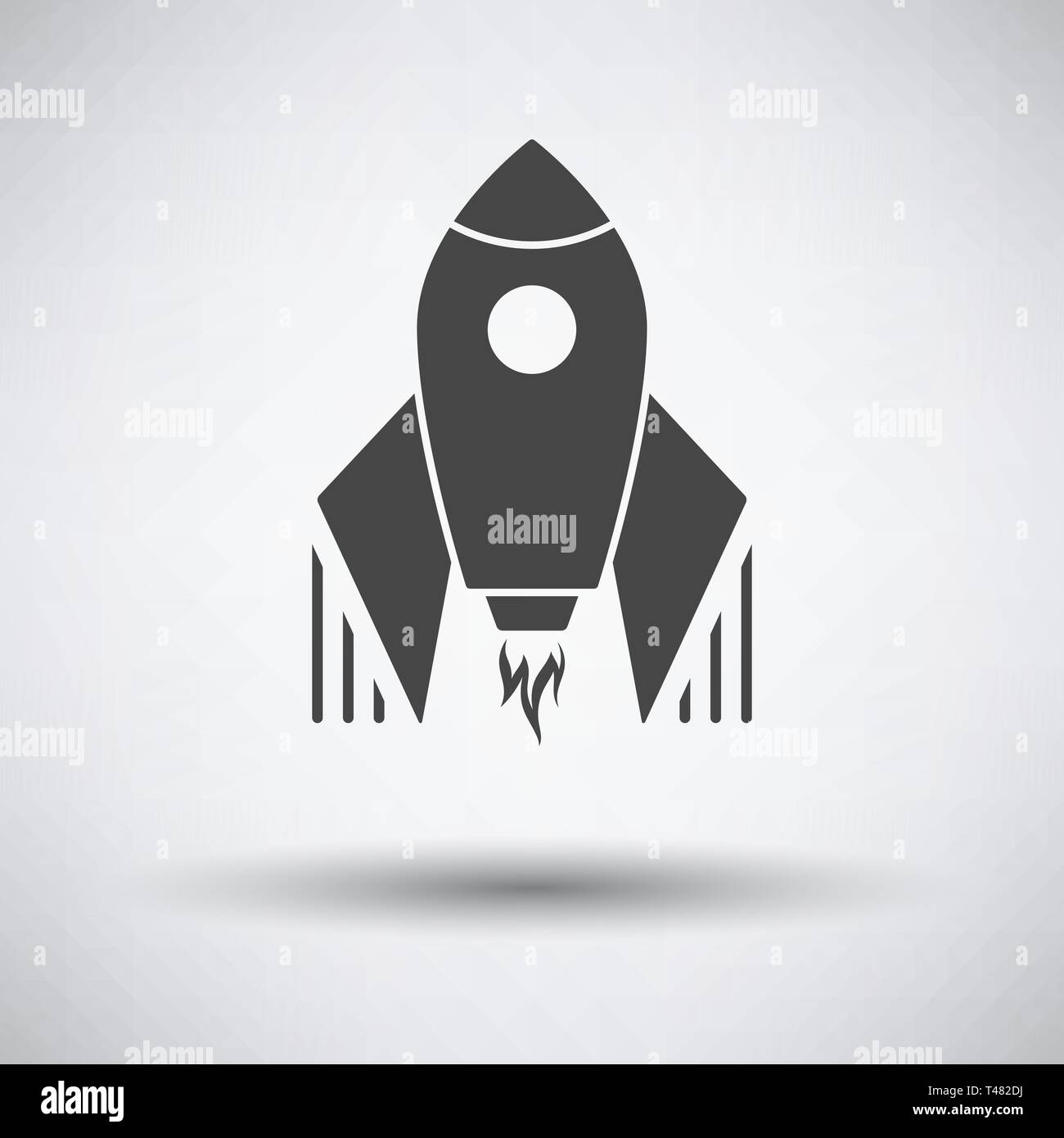 Startup Rocket Icon on gray background, round shadow. Vector illustration. Stock Vector