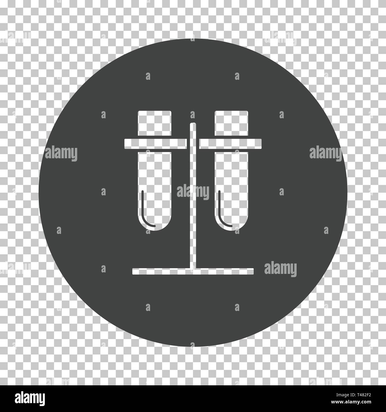 Lab flasks attached to stand icon. Subtract stencil design on tranparency grid. Vector illustration. Stock Vector