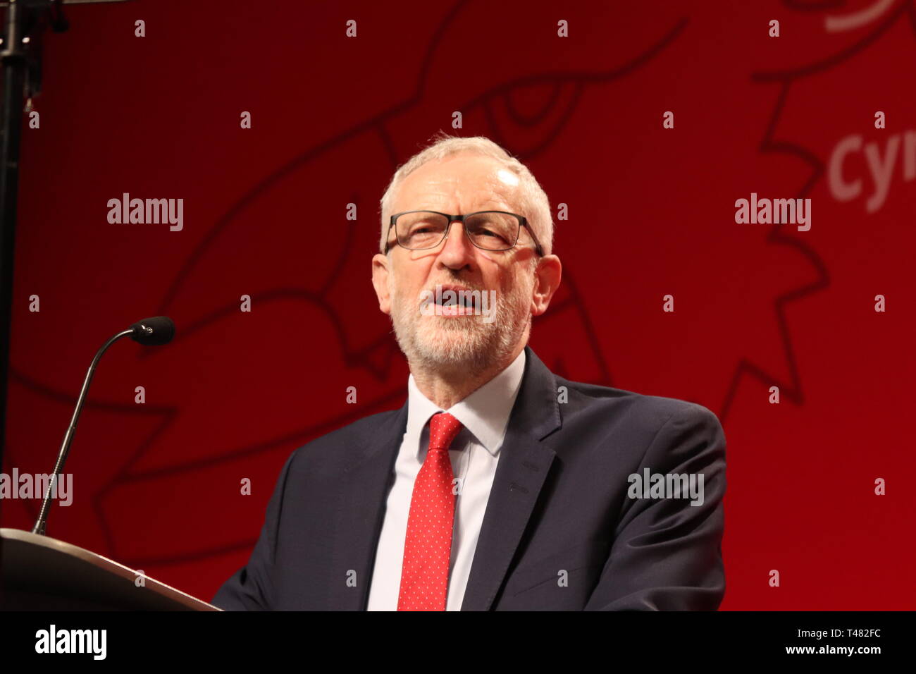 Jeremy Corbyn speaks to delegates at the Welsh Labour Party Conference at the venue cymru Llandudno WalesJ Stock Photo