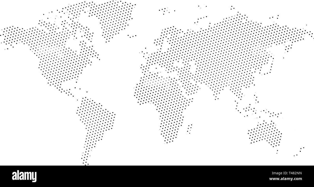 Black halftone triangle dotted world map. Vector illustration. Dotted map in flat design. Vector illustration isolated on white background Stock Vector