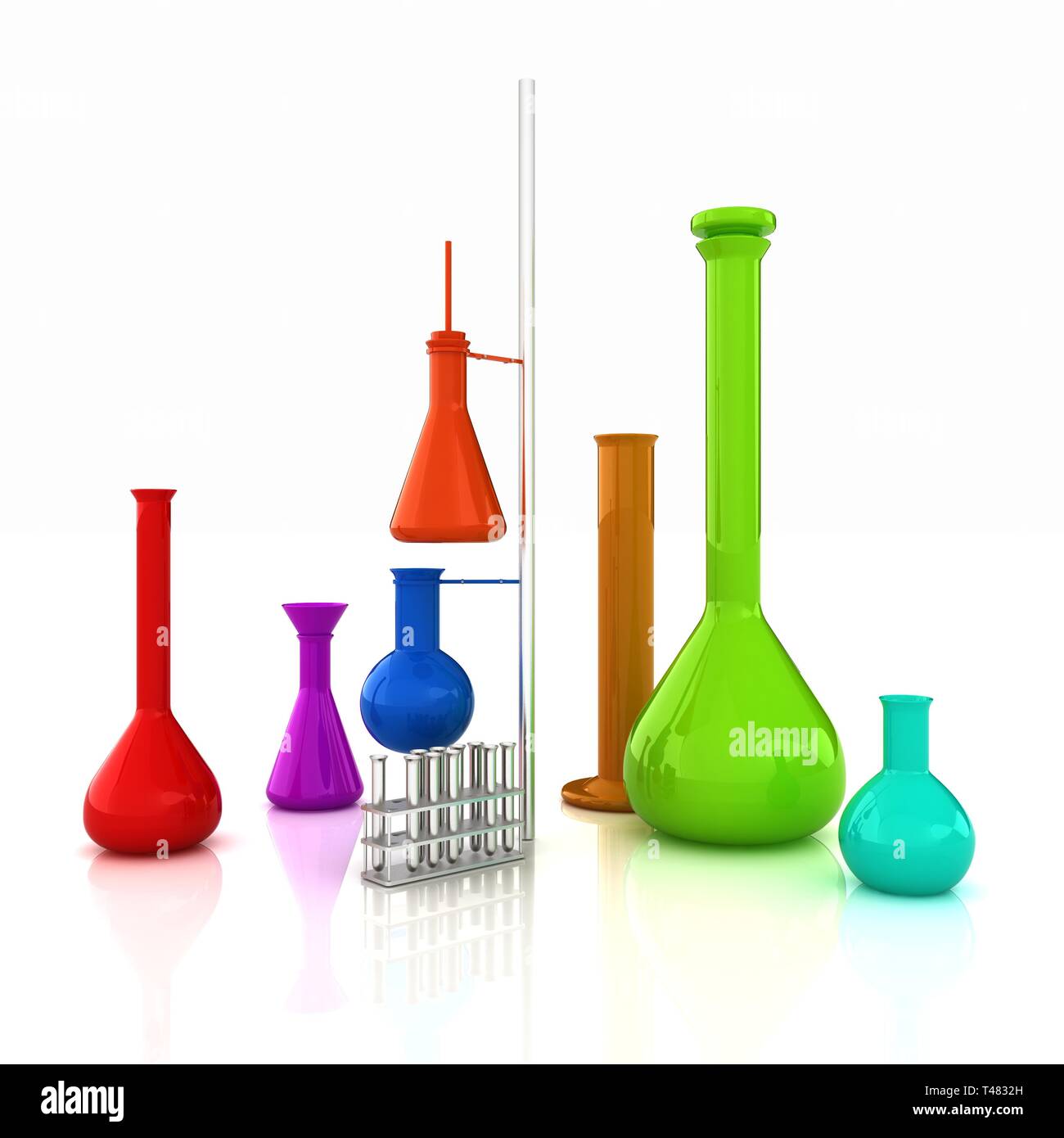 Chemistry set, with test tubes, and beakers filled with colored liquids Stock Photo Alamy