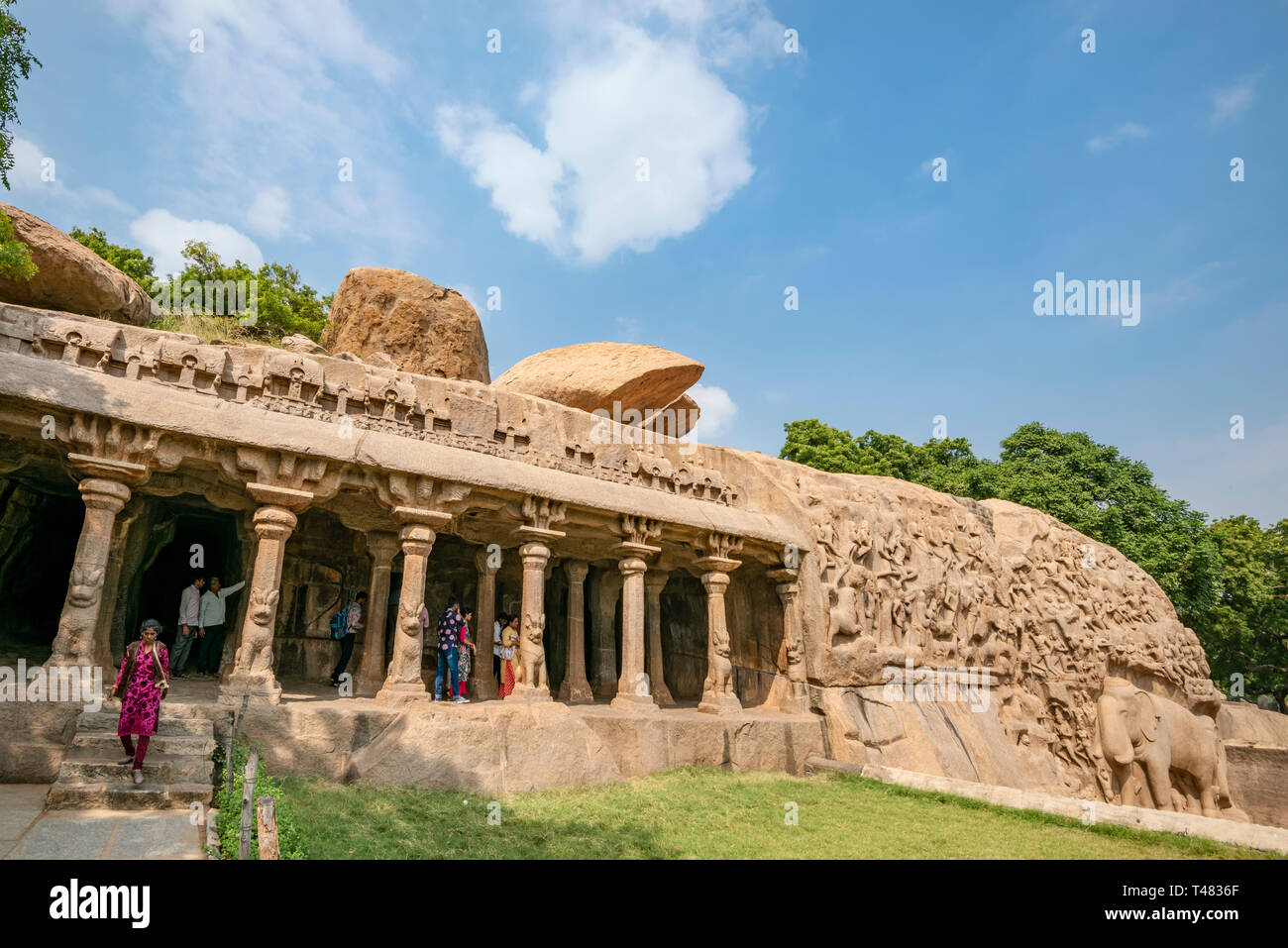 Horizontal view of the spectacular Arjuna's Penance at Mahabalipuram, India. Stock Photo
