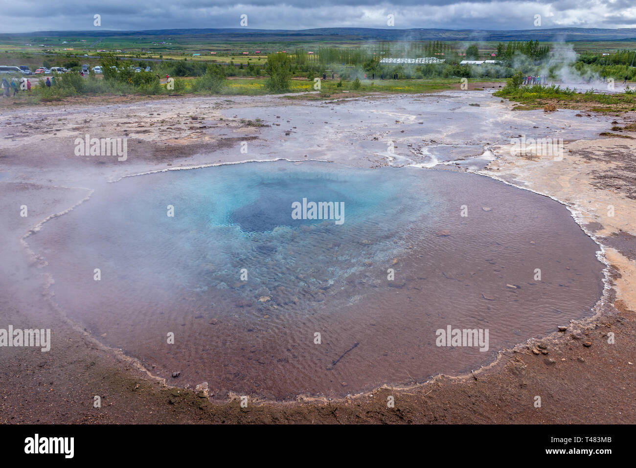 Blesi hot spring geothermal area beside the Hvita River in Haukadalur valley, Iceland Stock Photo