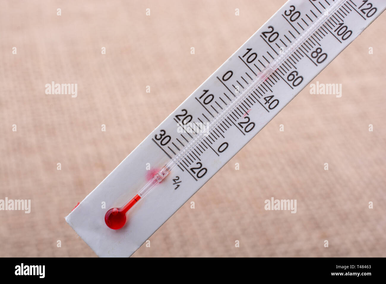 Thermometer placed on a brown canvas background Stock Photo - Alamy