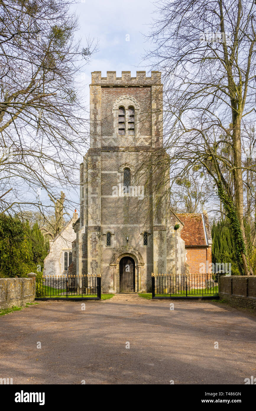 Front facade of St Andrew the Apostle Church in Hurstbourne Priors near Whitchurch, Hampshire, England, UK Stock Photo